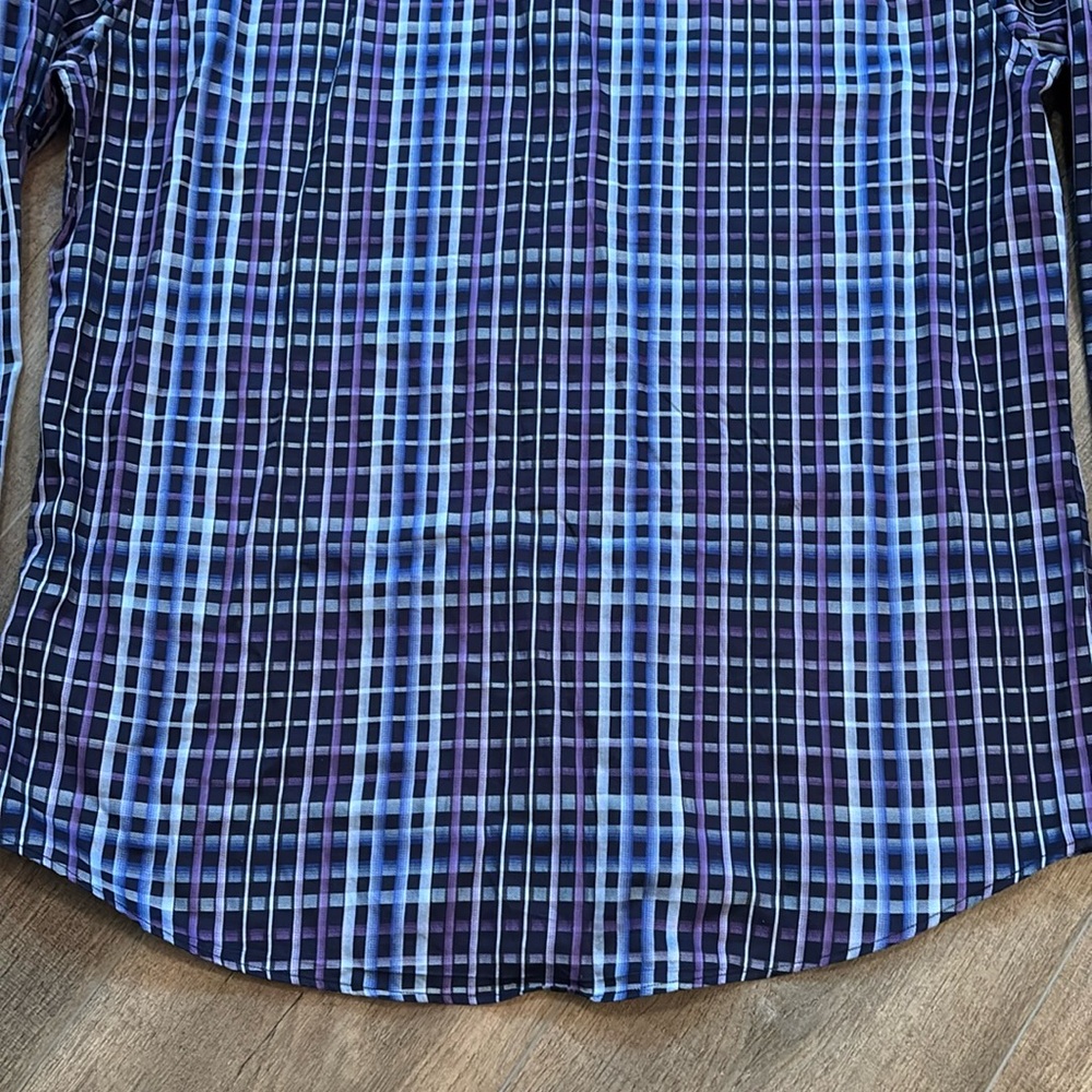 Bugatchi Men’s Size L Blue and Purple Casual Button Down Shirt Shaped Fit‎ - Picture 8 of 13